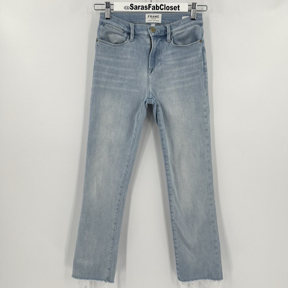 Frame Denim Le High Straight Swift Raw Hem Jeans Blue Light Wash Women’s Size 26